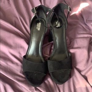 Faux suede platform block heels